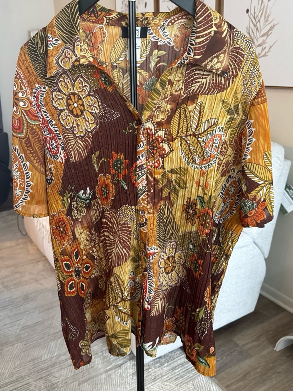 Studio 1940 Brown and Mustard Paisley-Print Button Front Top